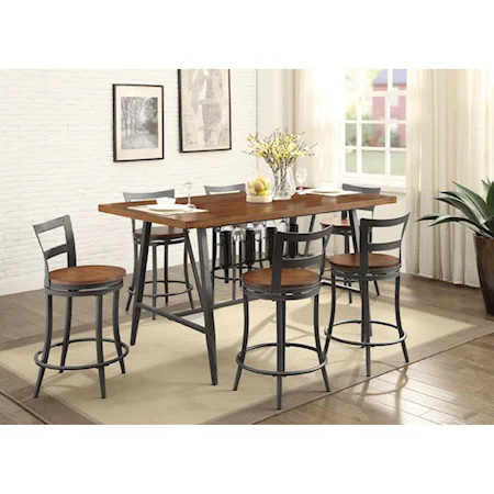 Contemporary Counter Height Table and Chair Set with Built-In Wine Storage and Glass Insert